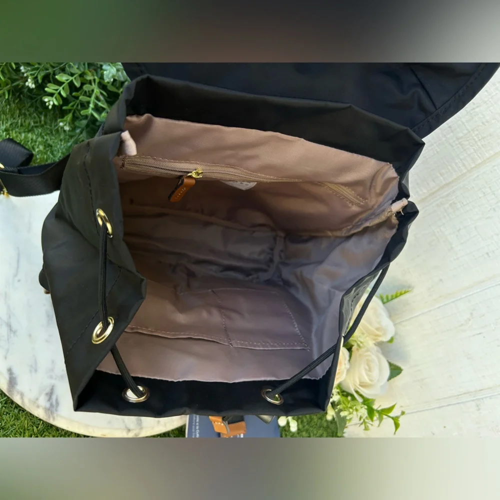 Bric's Black Nylon Backpack with Tan Leather Trim